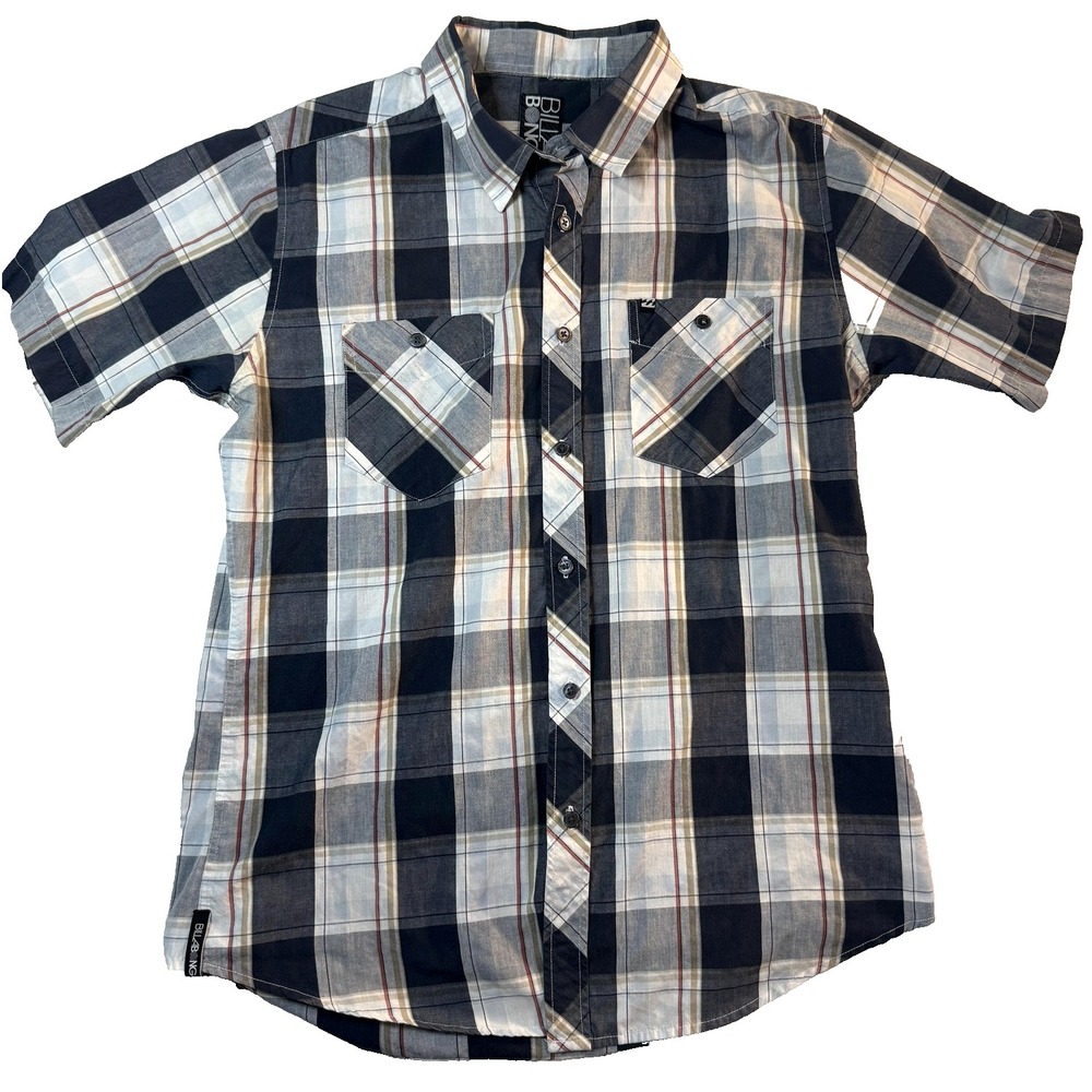 Billabong Button Up Shirt Surf Skate Mens M Blue Plaid Short Sleeve Streetwear